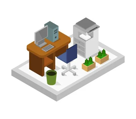 Isometric office room in vector on white background 스톡 일러스트
