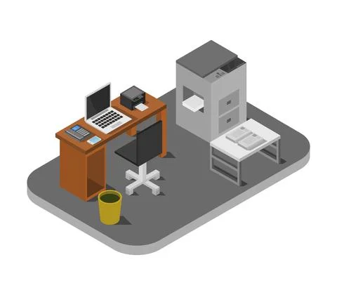 Isometric office room in vector on white background 스톡 일러스트