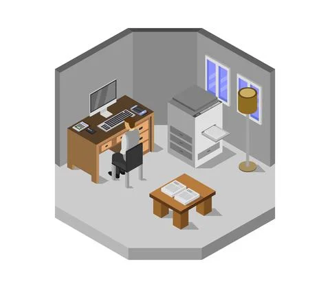 Isometric office room in vector on white background 스톡 일러스트