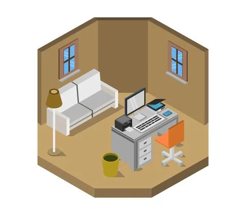 Isometric office room in vector on white background 스톡 일러스트