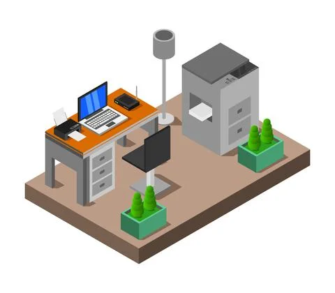 Isometric office room in vector on white background 스톡 일러스트