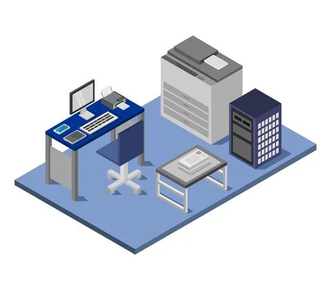 Isometric office room in vector on white background 스톡 일러스트