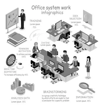 Isometric Office System Work Infographic Illustrazione stock