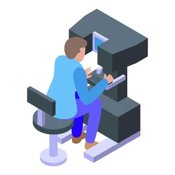 Isometric office worker at computer desk Illustrazione stock