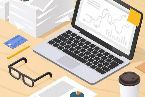 Isometric Office Workplace Illustration Stock Illustration