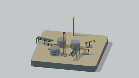 Isometric oil field pumpjacks rotating diorama seamless loop Stock Footage 340077389