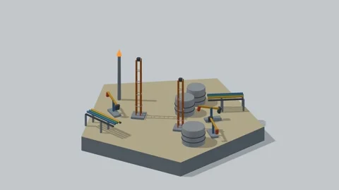 Isometric oil field pumpjacks rotating diorama seamless loop Stock Footage 340077409