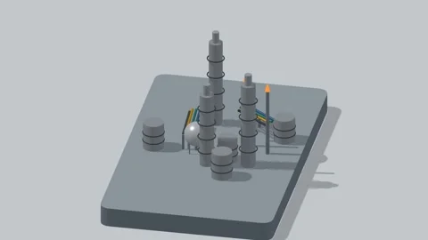 Isometric oil refinery plant rotating diorama seamless loop Video stock 340077412