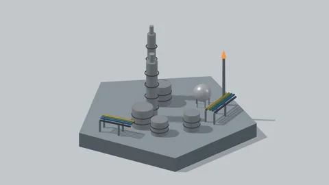 Isometric oil refinery plant rotating diorama seamless loop Stockbeeldmateriaal 340077413