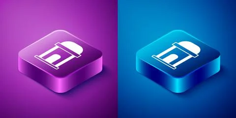 Isometric Old crypt icon isolated on blue and purple background. Cemetery symbol Ilustración de archivo