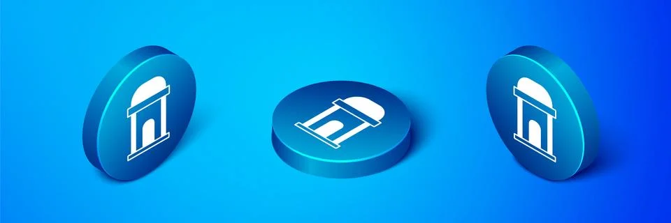 Isometric Old crypt icon isolated on blue background. Cemetery symbol. Ossuary Ilustración de archivo
