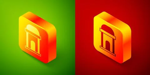 Isometric Old crypt icon isolated on green and red background. Cemetery symbol Ilustración de archivo