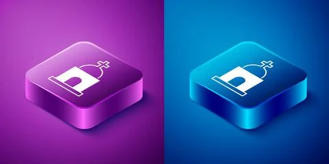 Isometric Old crypt icon isolated on blue and purple background. Cemetery symbol Ilustración de archivo