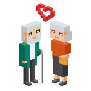 Isometric old family couple in love celebtrate wedding date Stock Illustration