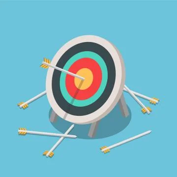 Isometric one of many arrow hitting on the center of target Stock Illustration
