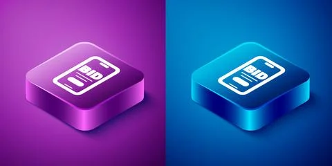 Isometric Online auction icon isolated on blue and purple background. Bid s.. Stock Illustration