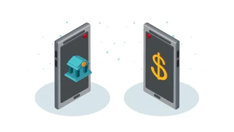 Isometric online banking and mobile payment animation with smartphone icons. Stock Footage 334535934