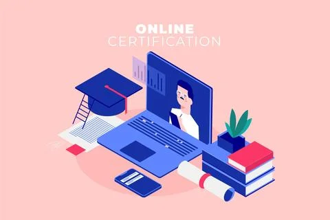 Isometric online certification Stock Illustration