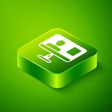 Isometric Online class icon isolated on green background. Online education 스톡 일러스트