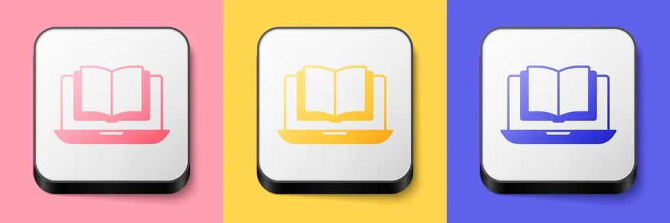 Isometric Online class icon isolated on pink, yellow and blue background. Onl Stock Illustration