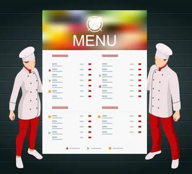 Isometric Online cooking classes concept. Online ordering food in a restaurant Stock Illustration