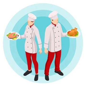 Isometric Online cooking classes concept. Online ordering food in a restaurant Stock Illustration