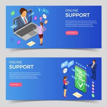 Isometric Online Customer Support Banners Stock Illustration
