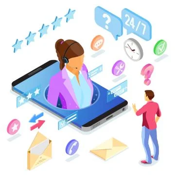 Isometric Online Customer Support Stock Illustration