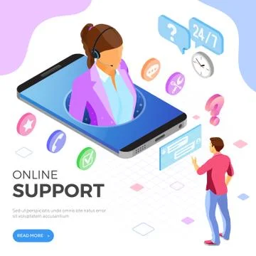 Isometric Online Customer Support Stock Illustration