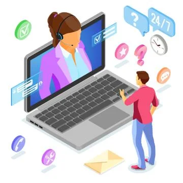 Isometric Online Customer Support Stock Illustration