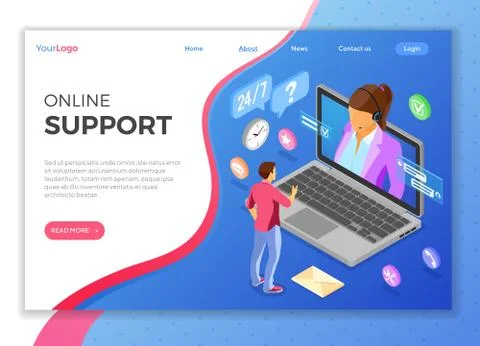 Isometric Online Customer Support Stock Illustration