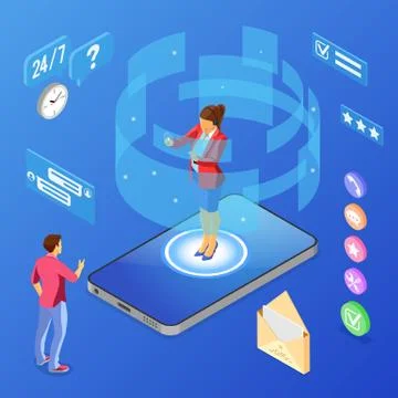 Isometric Online Customer Support Stock Illustration