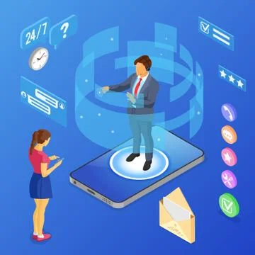 Isometric Online Customer Support Stock Illustration