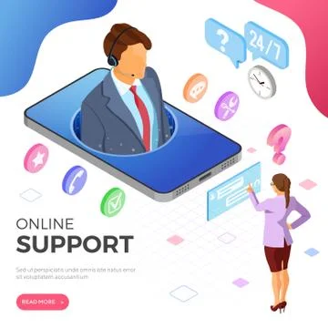 Isometric Online Customer Support Stock Illustration