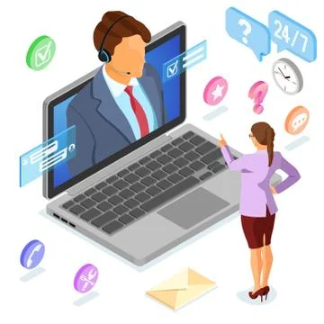 Isometric Online Customer Support Stock Illustration
