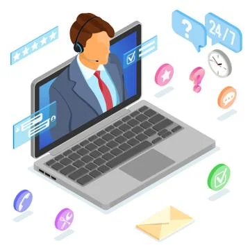 Isometric Online Customer Support Stock Illustration