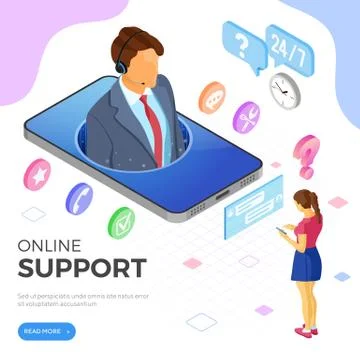 Isometric Online Customer Support Stock Illustration