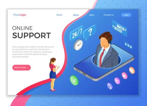 Isometric Online Customer Support Stock Illustration