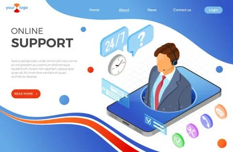 Isometric Online Customer Support Stock Illustration