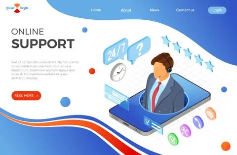 Isometric Online Customer Support Stock Illustration