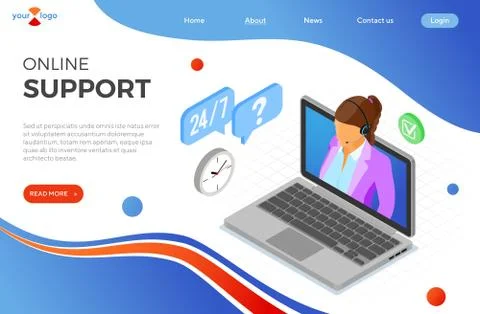 Isometric Online Customer Support Stock Illustration