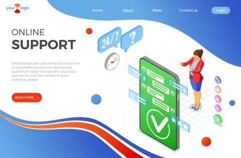 Isometric Online Customer Support Stock Illustration