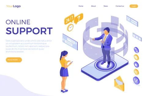 Isometric Online Customer Support Stock Illustration