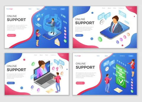 Isometric Online Customer Support Templates Stock Illustration