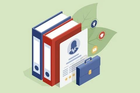 Isometric Online documentation database and digital file storage system or Stock Illustration