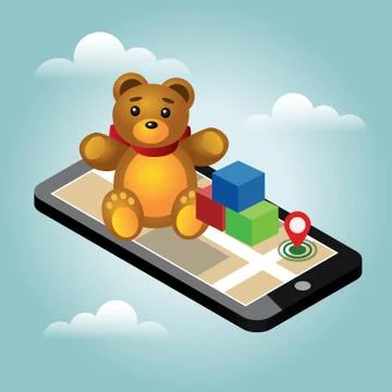 Isometric online e-commerce toy shop. Searching for gift. Home delivery. Cute Stock Illustration