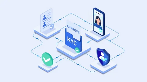 Isometric of online KYC identity verification process showing approved Stock Footage 341548525