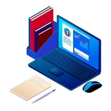 Isometric online learning concept. video tutorial Stock Illustration