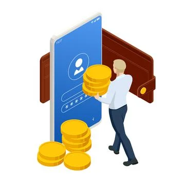 Isometric online payment, e-transfer digital wallet, online money , mobile Stock Illustration
