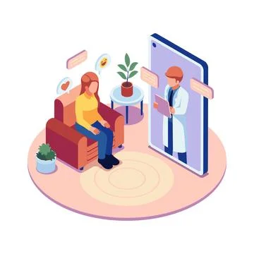 Isometric Online Therapy Session Between Patient and Psychologist Stock Illustration